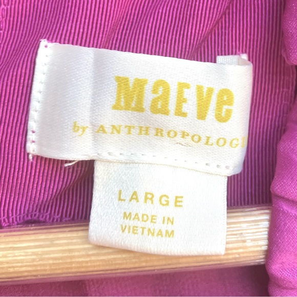 Maeve Anthropologie Tasha Smocked Magenta Raspberry Pleated Dress Sz Large - Picture 3 of 7